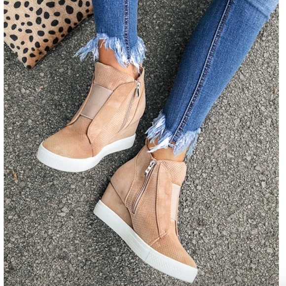 Shoes - Oatmeal Wedge Sneaker Bootie